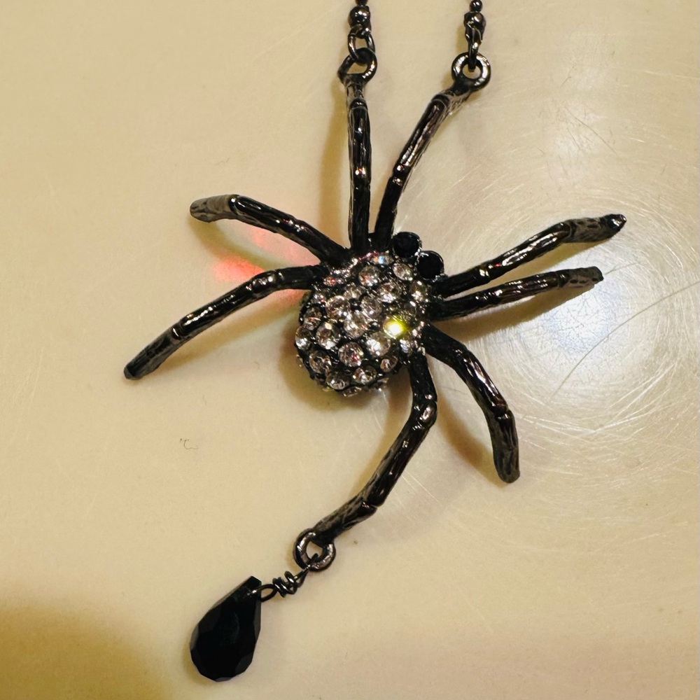 Betsey Johnson Black Crystal Spider Pendant Necklace